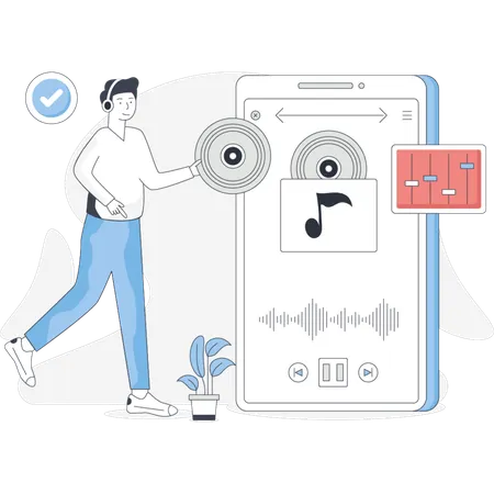 Boy  showing music app  Illustration