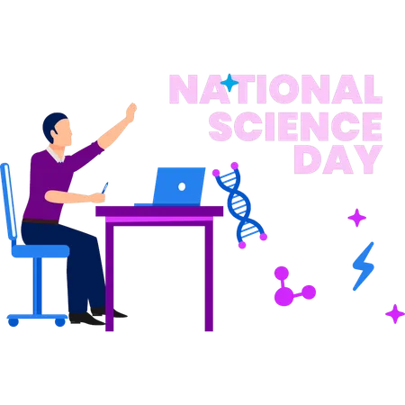 The Boy Is Pointing At The National Science Day Text Illustration