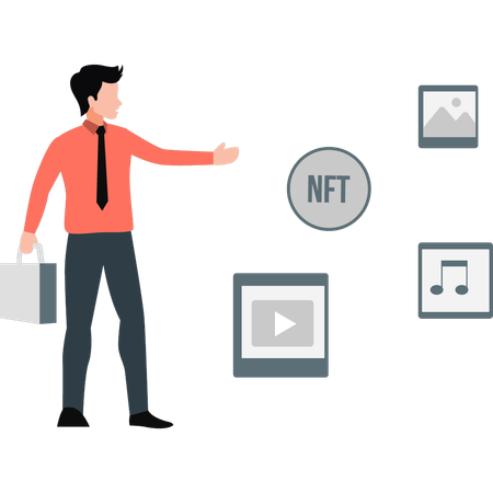 Boy showing NFT mining process  Illustration