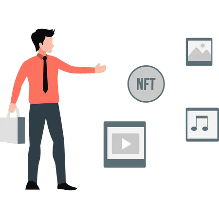 Boy showing NFT mining process  Illustration