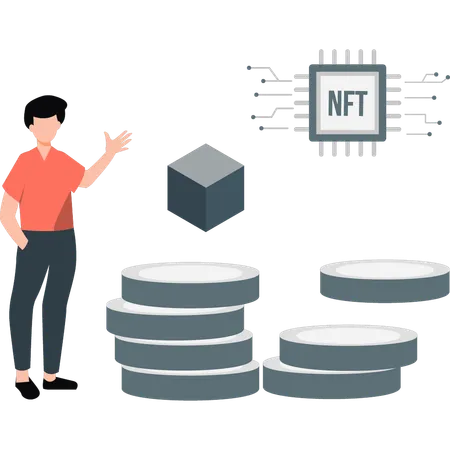 Boy showing NFT networking  Illustration