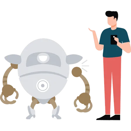 A Boy Showing Off An AI Robot Illustration