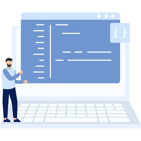 Boy showing online coding  Illustration