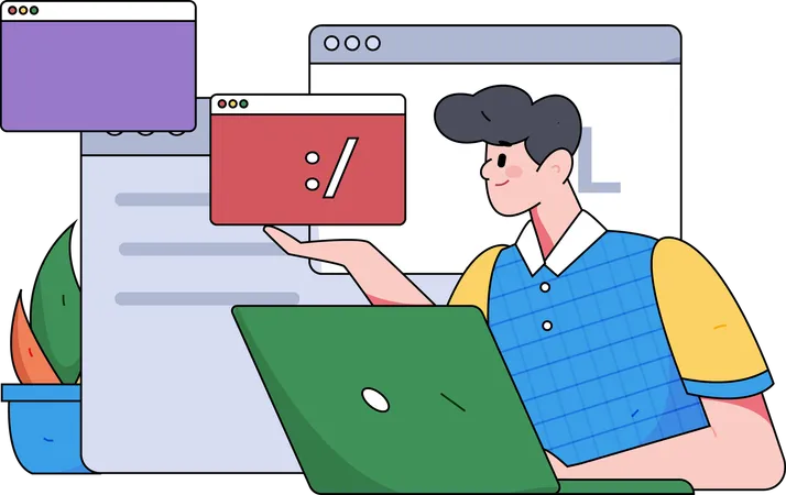 Boy showing online program  Illustration