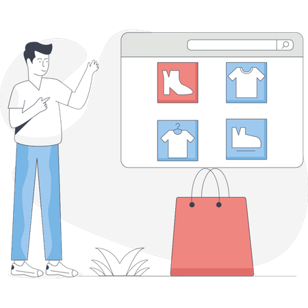 Boy  showing online shopping website  Illustration