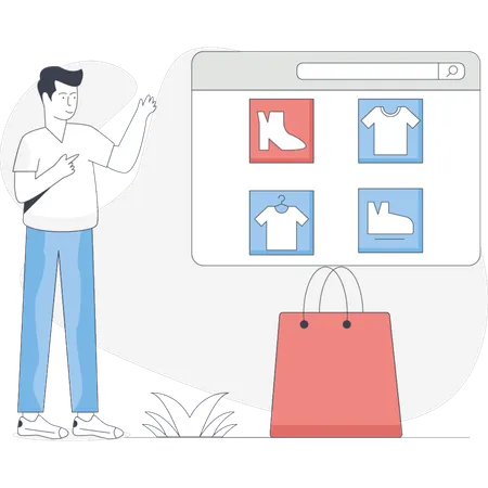 Boy  showing online shopping website  Illustration