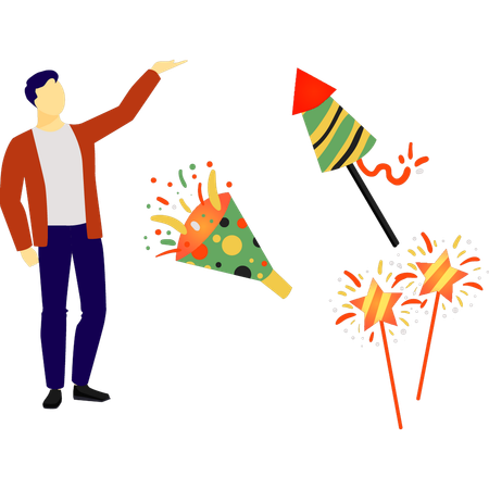 Boy showing party crackers  Illustration