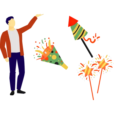 Boy showing party crackers  Illustration