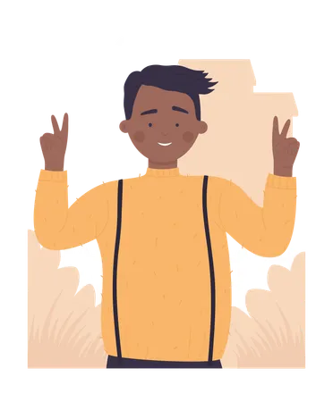 Boy Showing Peace Gesture  Illustration