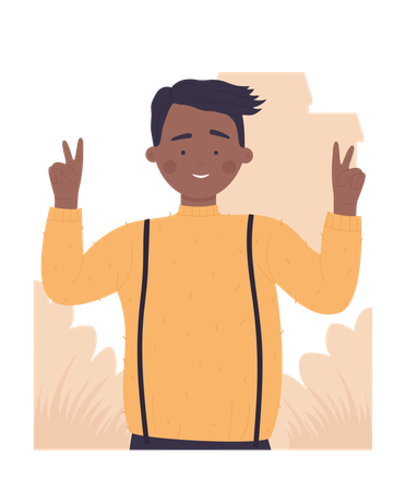 Boy Showing Peace Gesture  Illustration