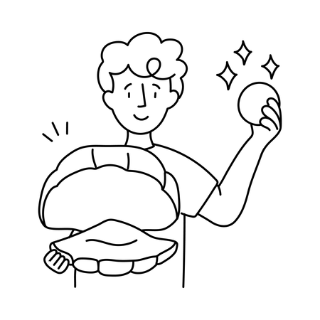 Boy showing pearl from shell  Illustration