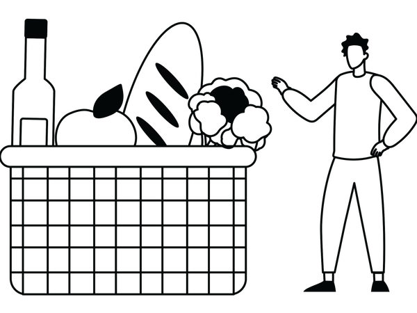 Boy showing picnic basket  Illustration