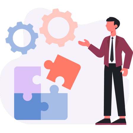 Boy  showing puzzle pieces  Illustration