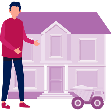 Boy showing real estate building  Illustration