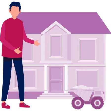 Boy showing real estate building  Illustration