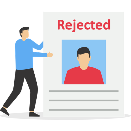 Boy showing rejected job application  Illustration