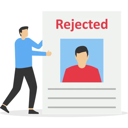 Boy showing rejected job application  Illustration