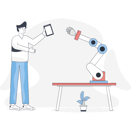 Boy showing robot intection  Illustration
