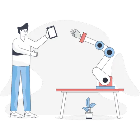 Boy showing robot intection  Illustration