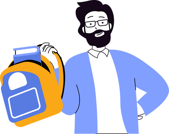 Boy showing school bag  Illustration