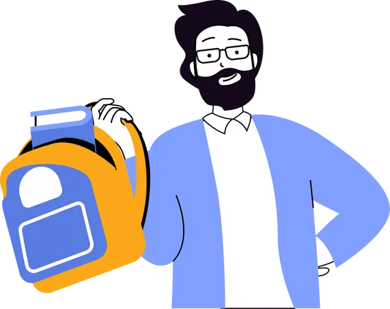 Boy showing school bag  Illustration