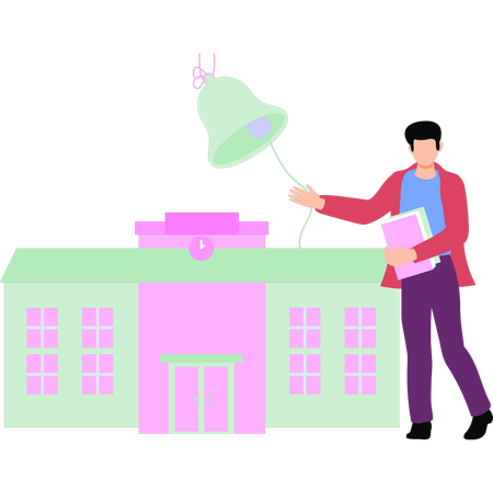 Boy showing school building  Illustration