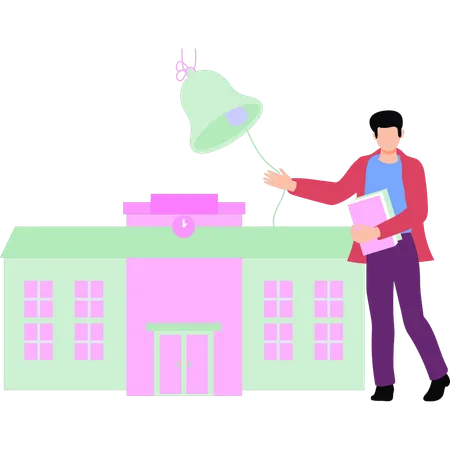 Boy showing school building  Illustration