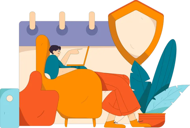 Boy showing secure storage in laptop  Illustration