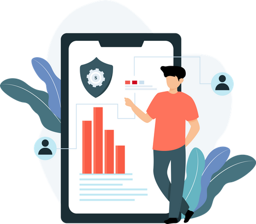 Boy showing security data analysis  Illustration