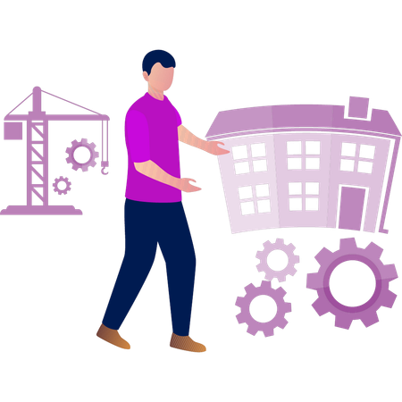 Boy showing setting tools work side  Illustration