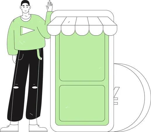 Boy Showing Shopping App  Illustration