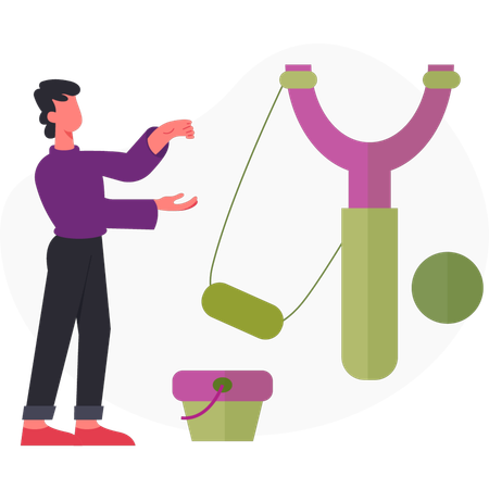 Boy  showing slingshot game  Illustration