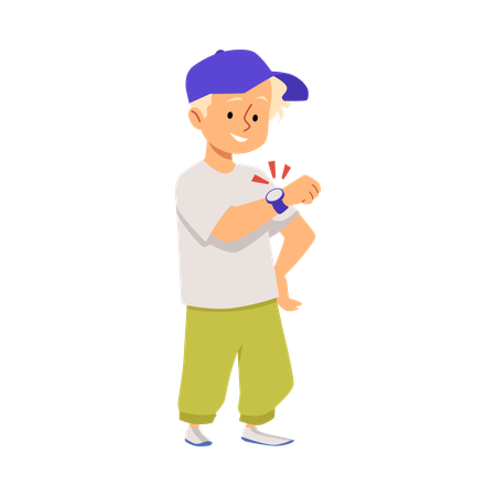 Boy showing smart watch on his wrist  Illustration