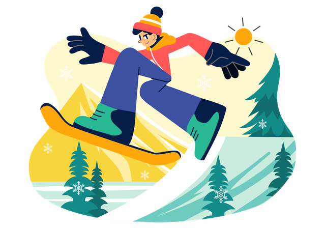 Boy showing snowboarding skills  Illustration
