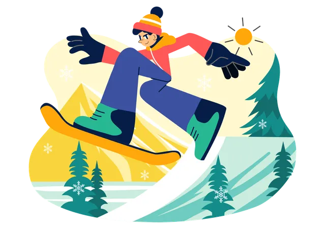 Boy showing snowboarding skills  Illustration