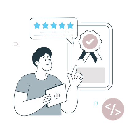 Boy showing Software Review  Illustration