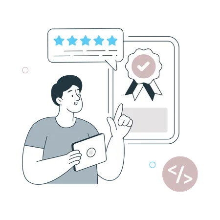 Boy showing Software Review  Illustration