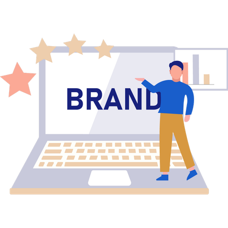 Boy Showing Star Rating For Brand On Laptop  Illustration