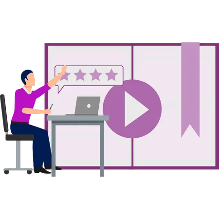 Boy showing star rating on video  Illustration