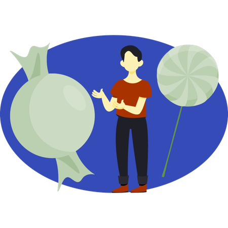 Boy showing sweet candy  Illustration