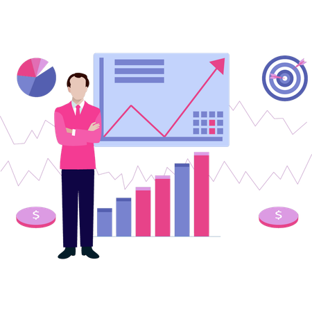 Boy showing target chart graph about business  Illustration