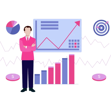 Boy showing target chart graph about business  Illustration