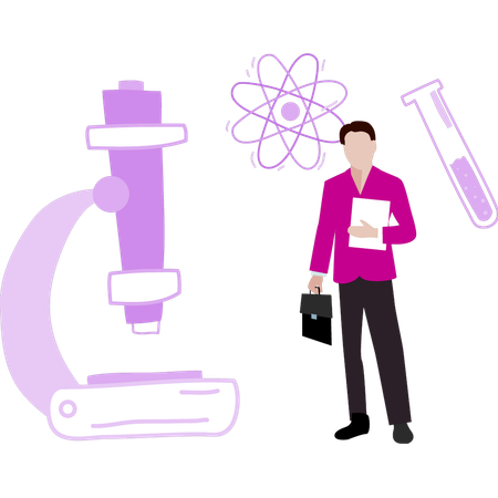 Boy showing the microscope  イラスト