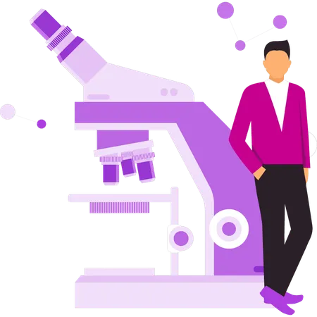 The Boy Stands In Front Of Microscope Illustration