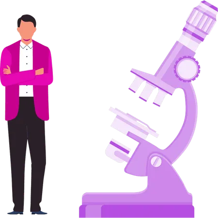 The Boy Stands Next To The Microscope Illustration