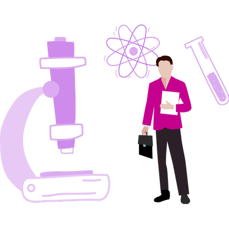 Boy showing the microscope  일러스트레이션