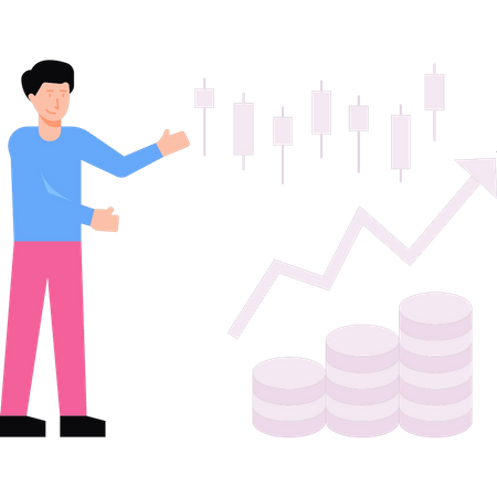 Boy showing the rise in stock market Illustration
