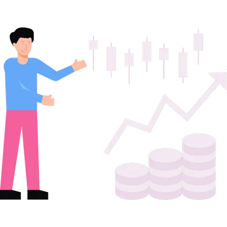 Boy showing the rise in stock market Illustration