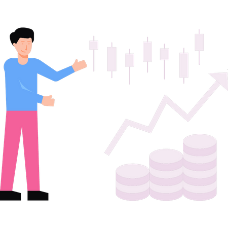 Boy showing the rise in stock market  Illustration