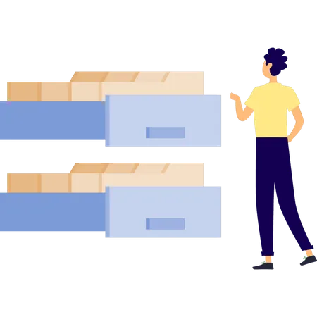 Boy showing to drawer folder  Illustration